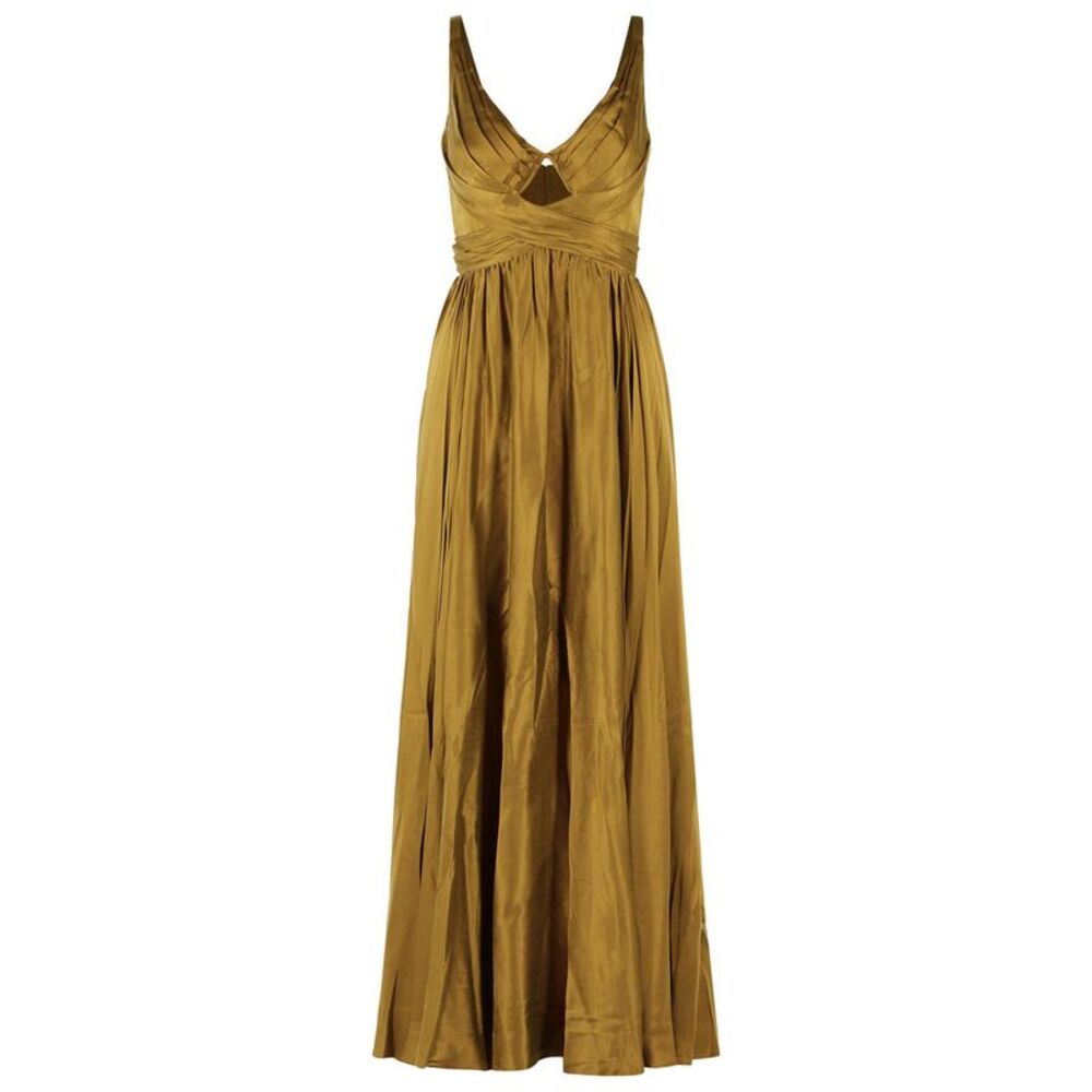 Zimmermann Maxi 'Draped' Olive Silk Dress Women